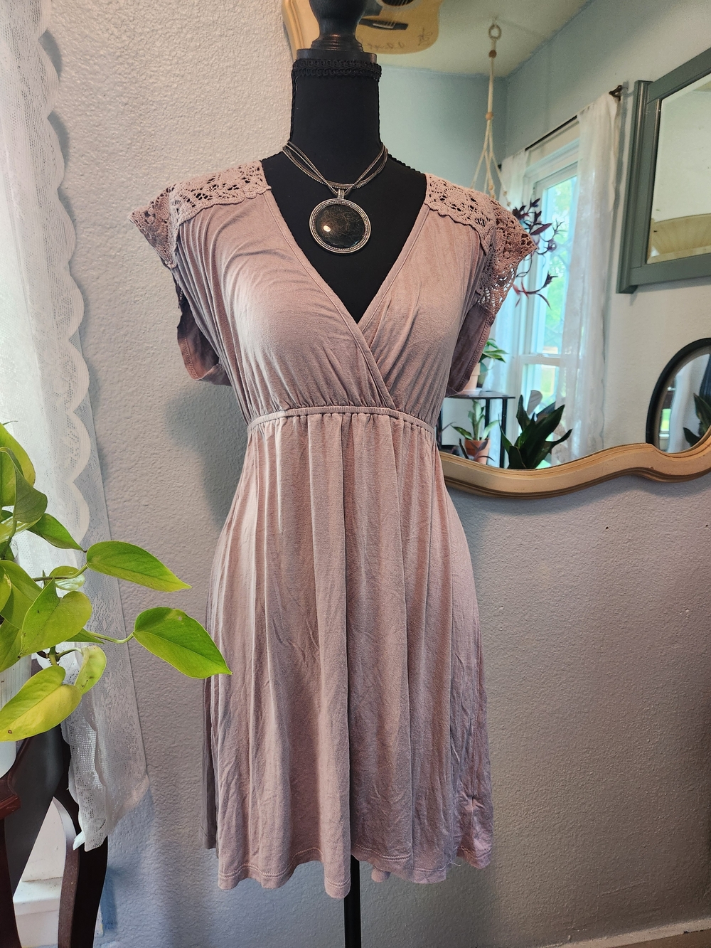 Soprano Lace-Trim Surplice Midi Dress